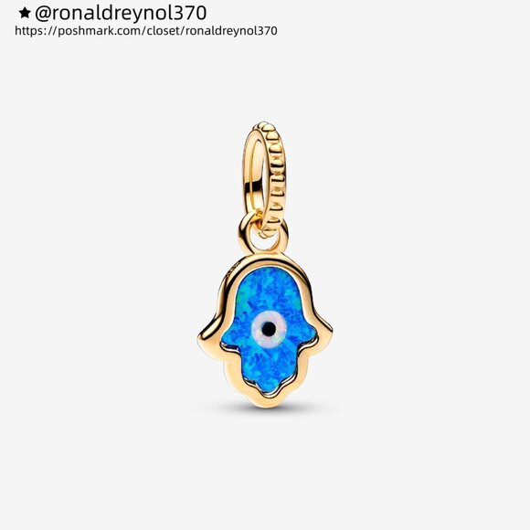 Pandora Opalescent Blue Hamsa Hand Dangle Charm - Picture 1 of 5